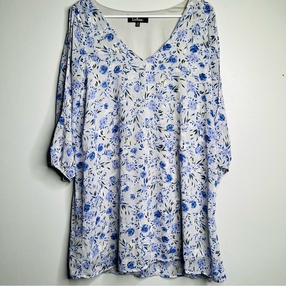 Lulus Shifting Dears Light Blue Floral Chiffon Shift Dress | Size M | Boho Mini - Picture 2 of 6